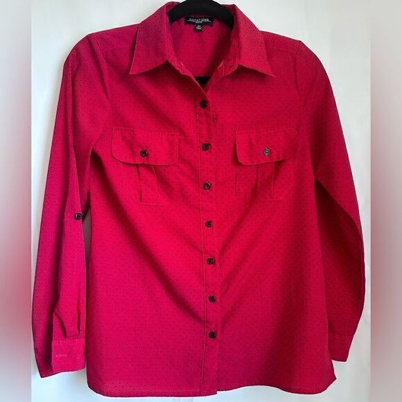 Notations Petite Polka Dot Button-up Blouse- Red/Black Size Petite Small - Picture 1 of 6